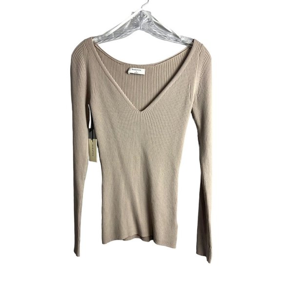 Aritzia Sweaters - Aritizia Babaton Lubbert Beige V-Neck Ribbed Sweater NWT Small